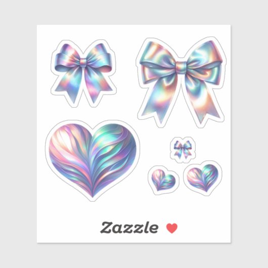 Iridescente linten en harten set sticker (Vel)