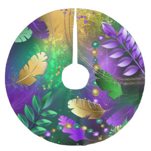 Iridescente mardi gras achtergrond met kralen kerstboom rok