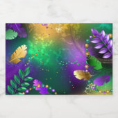 Iridescente mardi gras achtergrond met kralen likeurfles etiket (Enkel label)