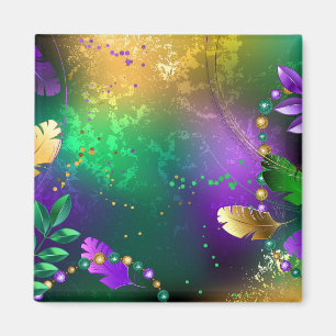 Iridescente mardi gras achtergrond met kralen magneet