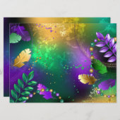 Iridescente mardi gras achtergrond met kralen save the date (Voorkant / Achterkant)