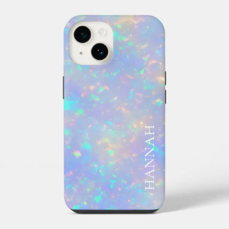 Iridescente namaak opaal met aanpasbare naam iPhone 14 hoesje