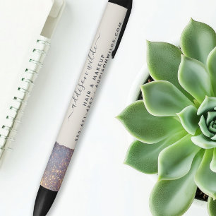 Iridescente Paarse Goud Glam Glitter Moderne Salon Zwarte Inkt Pen