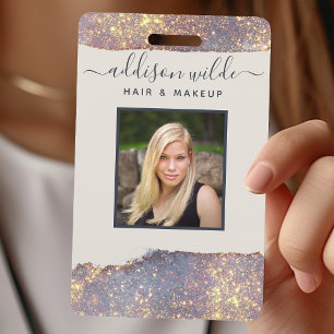 Iridescente Paarse Goud Glam Glitter Salon ID Badge