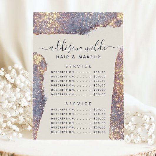 Iridescente Paarse Goud Glam Glitter Service Prijs Menu