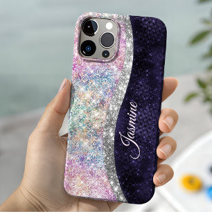 Iridescente paarse zilveren nepschitterende monogr Case-Mate iPhone 14 hoesje