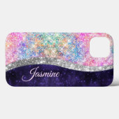 Iridescente paarse zilveren nepschitterende monogr Case-Mate iPhone case (Achterkant (horizontaal))