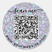 Iridescente QR-code en aangepaste tekst ronde stic Sticker (Voorkant)