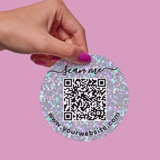 Iridescente QR-code en aangepaste tekst ronde stic Sticker