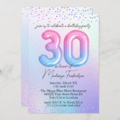 Iridescente Regenboog Ballonnen 30e Verjaardag Kaart (Voorkant / Achterkant)