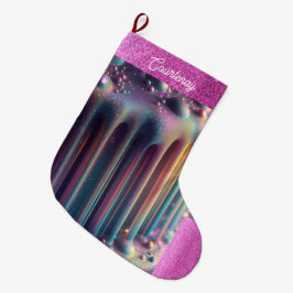 Iridescente Regenboogkleuren Gepersonaliseerde Gli Grote Kerstsok