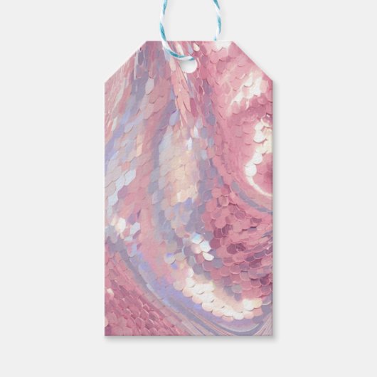 Iridescente Roze en Paarse Pailletten Cadeaulabel (Voorkant)