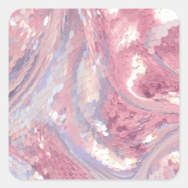 Iridescente roze en paarse pailletten vierkante sticker