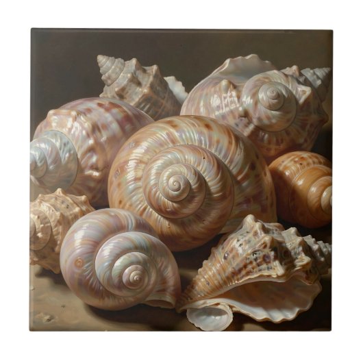 Iridescente schelp stilleven tegeltje (Voorkant)