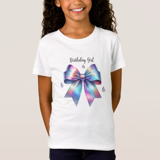 Iridescente Strik Verjaardagsmeisje T-shirt (Voorkant)