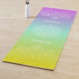 Iridescente Teal Regenboog Gradiënt Mandala Met Na Yogamat