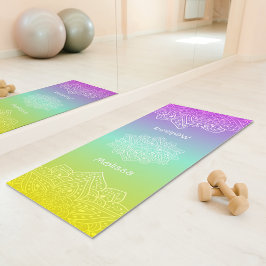 Iridescente Teal Regenboog Gradiënt Mandala Met Na Yogamat