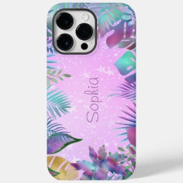 Iridescente Tropische Bladeren, Naam Witte Sterren Case-Mate iPhone 14 Pro Max Hoesje