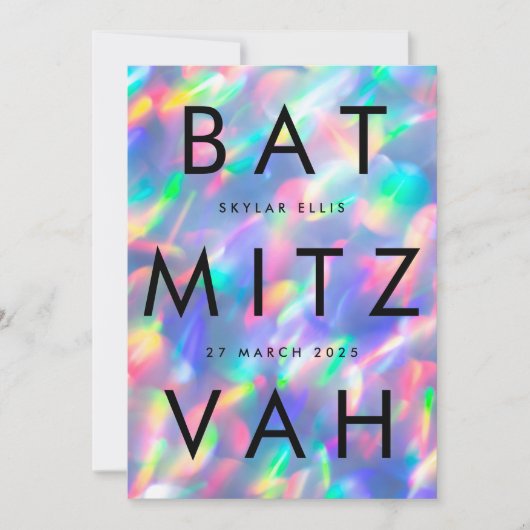 Iridescente ultra moderne bat mitzvah QR CODE RSVP Kaart (Voorkant)