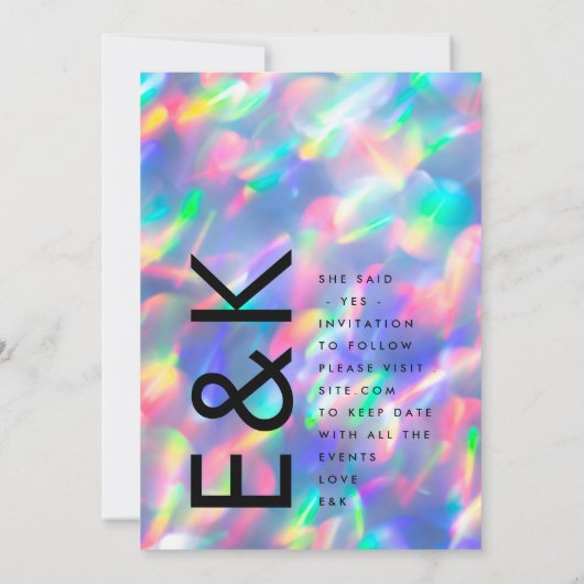 Iridescente ultra moderne monogram geen foto save the date (Achterkant)