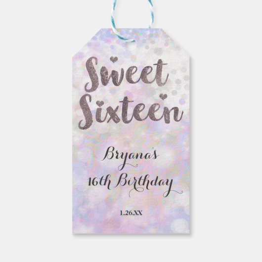 Iridescente witte glans glamour Sweet 16 verjaarda Cadeaulabel (Achterkant)