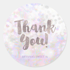 Iridescente Witte Glitter Glam Feest Favor Ronde Sticker