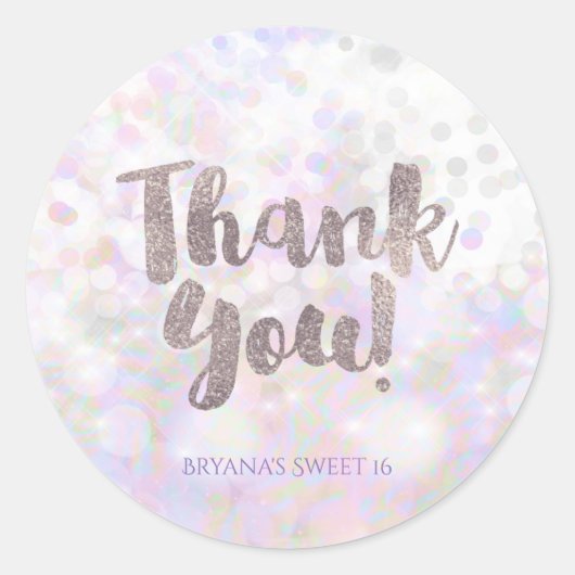 Iridescente Witte Glitter Glam Feest Favor Ronde Sticker (Voorkant)