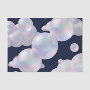 Iridescente zeepbellen zweven donkerblauwe dromeri tissuepapier