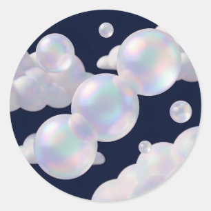 Iridescente zeepbellen zwevend donkerblauw dromeri ronde sticker