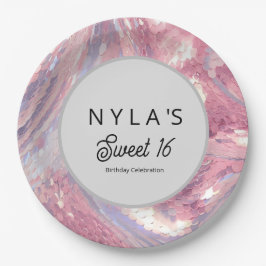 Iridesecent Pink and Purple Sequin Papieren Bordje