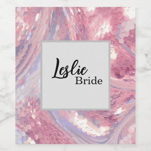 Iridesecent Pink and Purple Sequin Wijn Etiket (Enkel label)