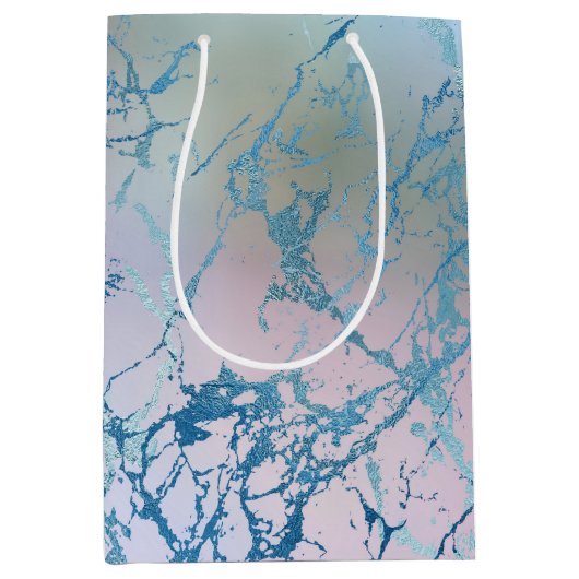 Iridiscence Marmer | Trendy Nep Holo Blauw Roze Medium Cadeauzakje (Voorkant)