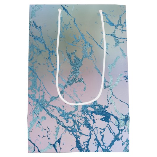 Iridiscence Marmer | Trendy Nep Holo Blauw Roze Medium Cadeauzakje (Achterkant)