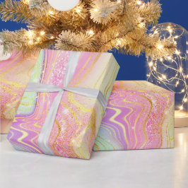 Iridiscent regenboogverloop en goud folie strata cadeaupapier