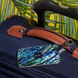 Iridiscerende Abalone Schelp Monogram Bagagelabel