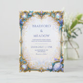 Iridiscerende Blauwe Vlinder Vergulde Frame Bruilo Kaart (Staand voorkant)