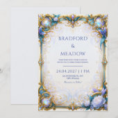 Iridiscerende Blauwe Vlinder Vergulde Frame Bruilo Kaart (Voorkant / Achterkant)