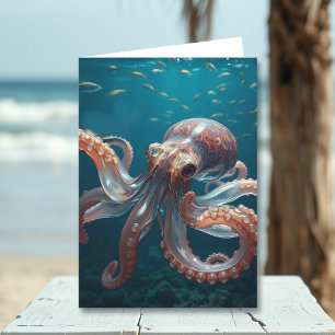 Iridiscerende Glas Octopus Kunst Broer's Verjaar Kaart