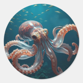 Iridiscerende Glas Octopus Kunst | Diepzee Fantasi Ronde Sticker