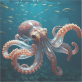 Iridiscerende Glas Octopus Kunst | Diepzee Fantasi Sticker (Voorkant)