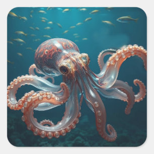 Iridiscerende Glas Octopus Kunst   Diepzee Fantasi Vierkante Sticker