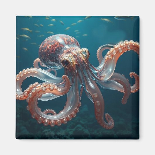 Iridiscerende Glas Octopus Kunst | Diepzee Leven Magneet (Voorkant)