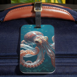 Iridiscerende Glas Octopus Kunst | Diepzeeleven Bagagelabel