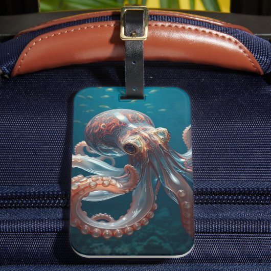 Iridiscerende Glas Octopus Kunst | Diepzeeleven Bagagelabel (Voorkant Insitu 2)