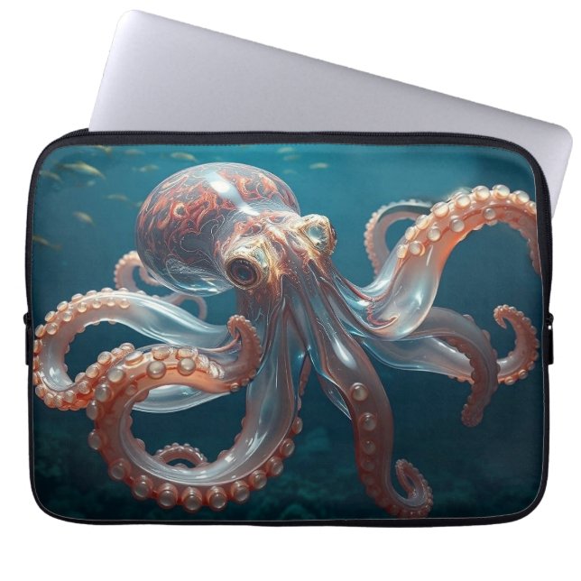Iridiscerende Glas Octopus Kunst | Diepzeeleven Laptop Sleeve (Voorkant)