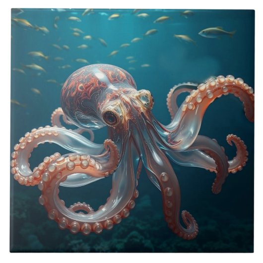 Iridiscerende Glas Octopus Kunst | Diepzeeleven Tegeltje (Voorkant)