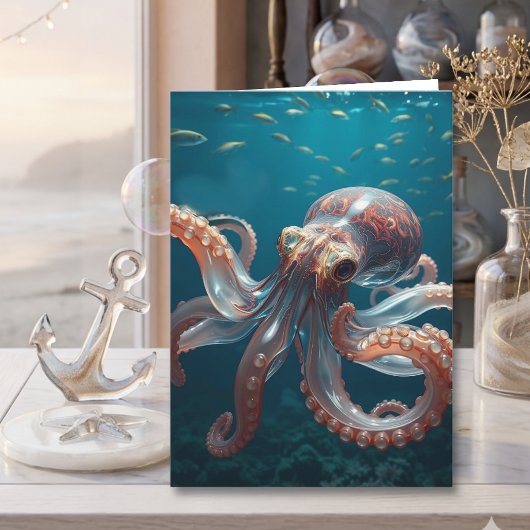 Iridiscerende Glas Octopus Kunst | Opa's Verjaarda Kaart