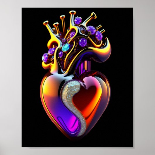 Iridiscerende glazen hart digitale kunst poster (Voorkant)