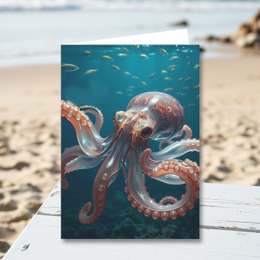 Iridiscerende glazen octopus kunst | Verjaardag va Kaart