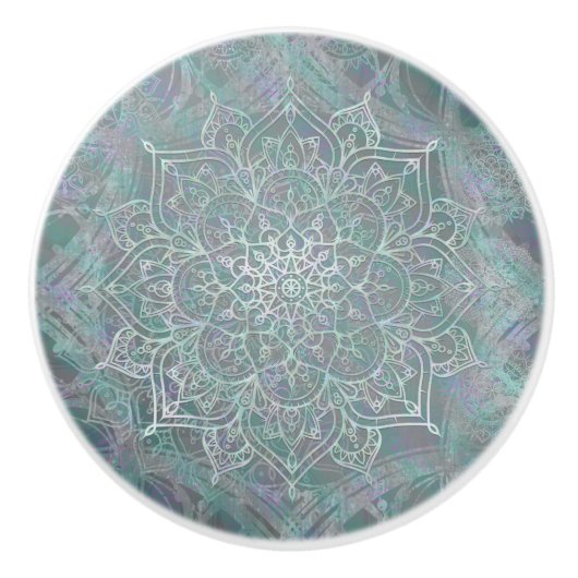 Iridiscerende glinsterende mandala boho chic keramische knop (Voorkant)